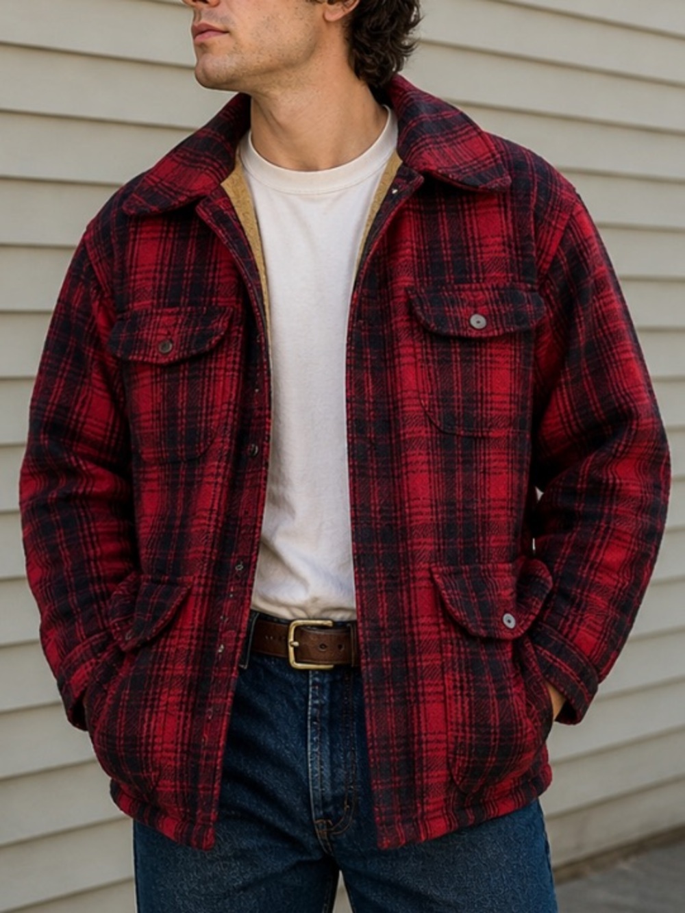Vintage Woolrich Buffalo Plaid Jacket Red Black Wool Lined Chore Cruiser USA 50s